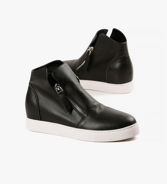 HI DOUBLE ZIP Black Leather Sneakers