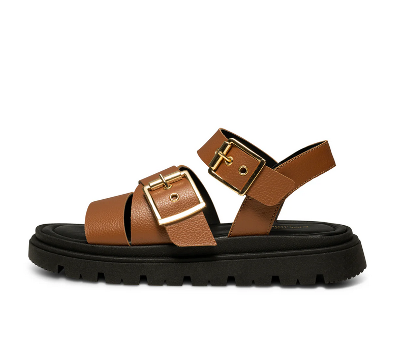 REBECCA Buckle Tan Leather Sandals