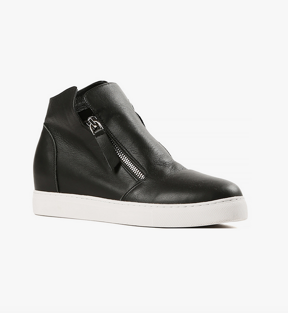 HI DOUBLE ZIP Black Leather Sneakers