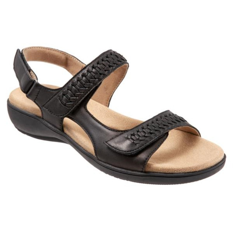 Trotters Romi Woven Black Leather Sandal (Women)