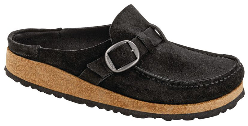 Birkenstock Buckley Black Suede Clogs (Women)