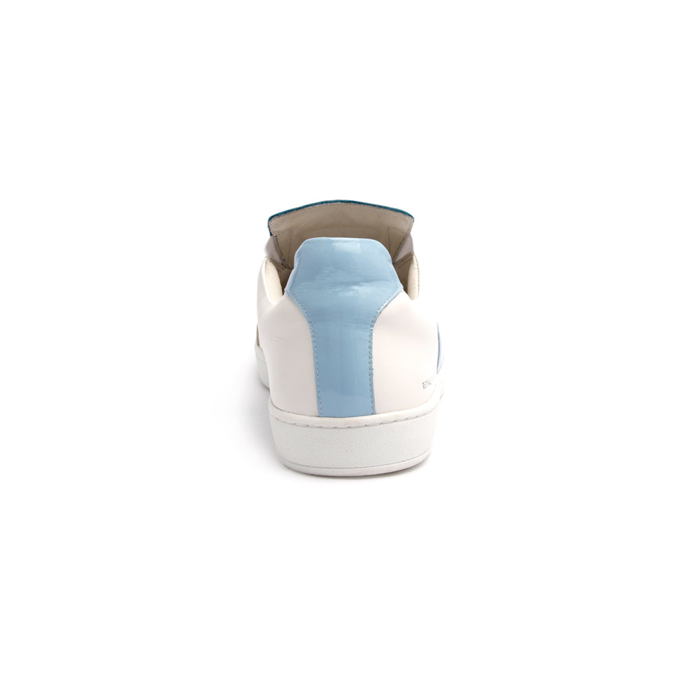 Men's Smooth White Blue Leather Low Tops 01584-005