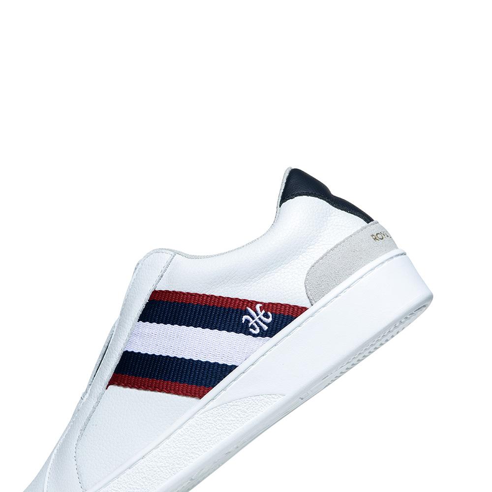 Men's Bishop White Red Blue Leather Sneakers 01712-051