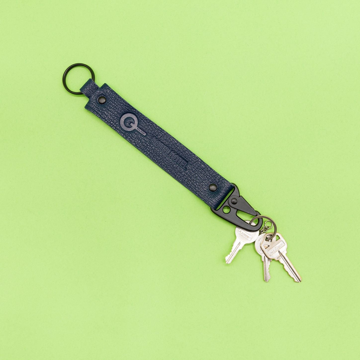 PARIS Navy Leather Key Chain