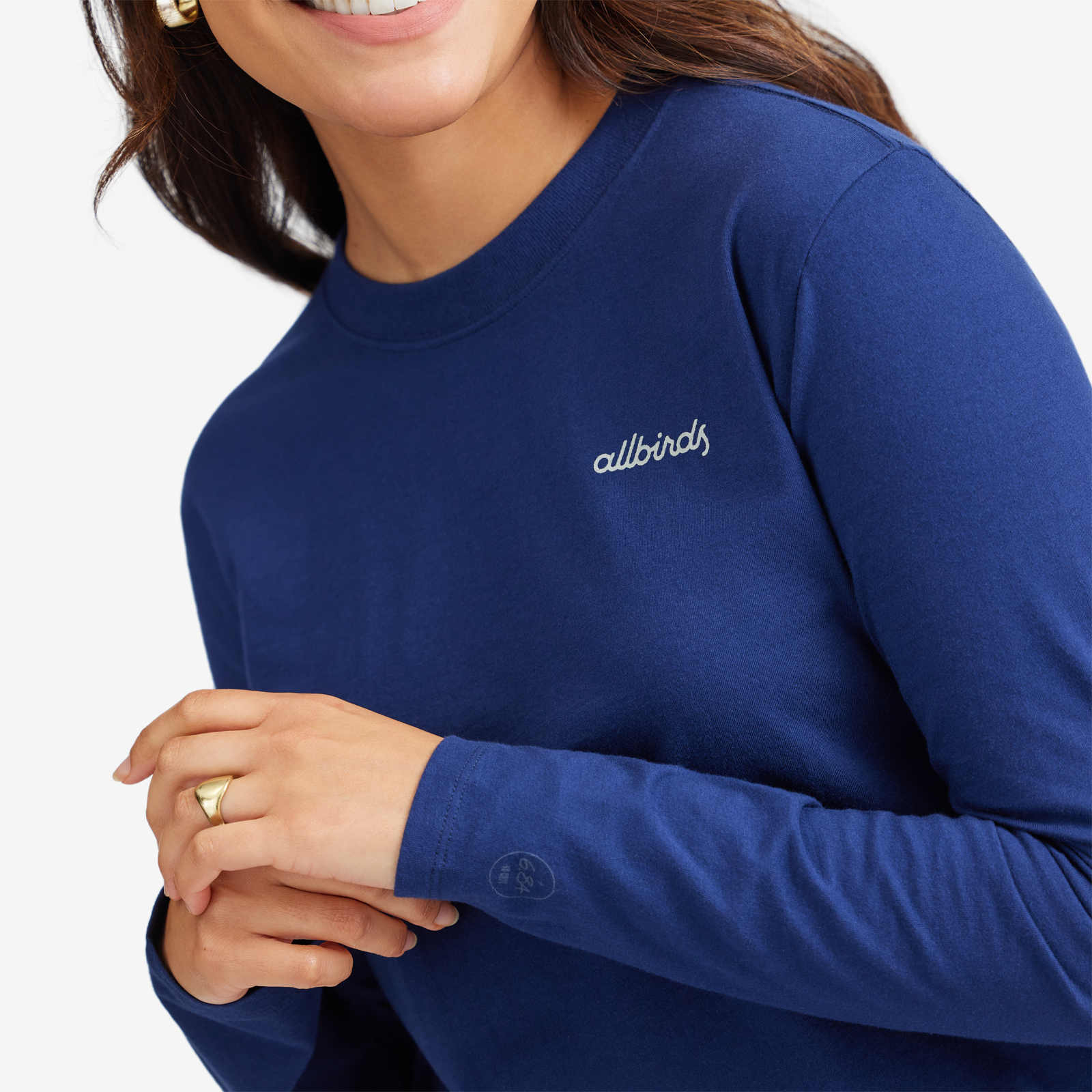 Women's Organic Cotton Long Sleeve Tee - Logo - Deep Navy