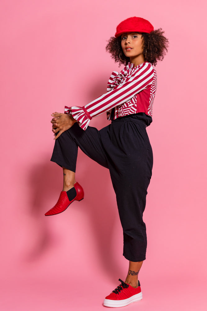 ENLIVEN Red Croc Embossed Leather Ankle Boots